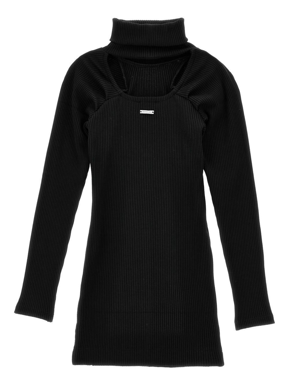 Abito Nero in Maglia a Coste con Dettaglio Cut-Out 41F9046214 0050 MONNALISA KIDS