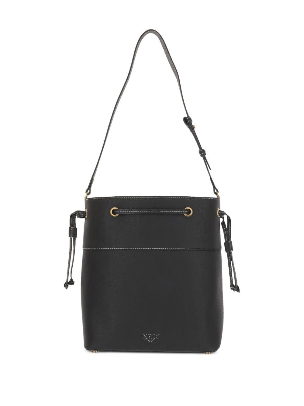 Borsa secchiello in pelle con tracolla nera
