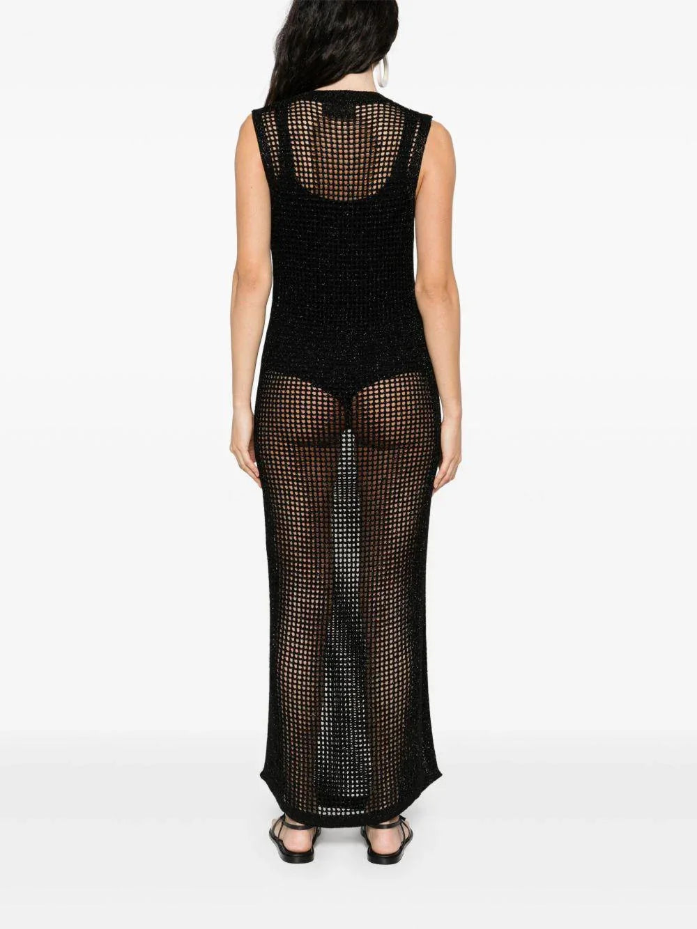 Abito lungo Eileen in rete crochet lurex nero - Preludio Moda