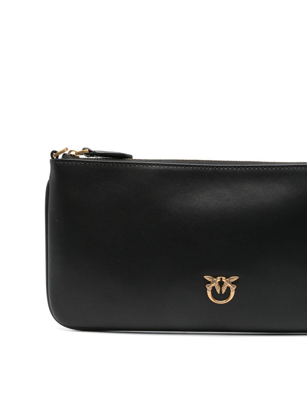 Borsa a spalla nera in pelle con tracolla a catena 104277A0F1 Z99Q PINKO
