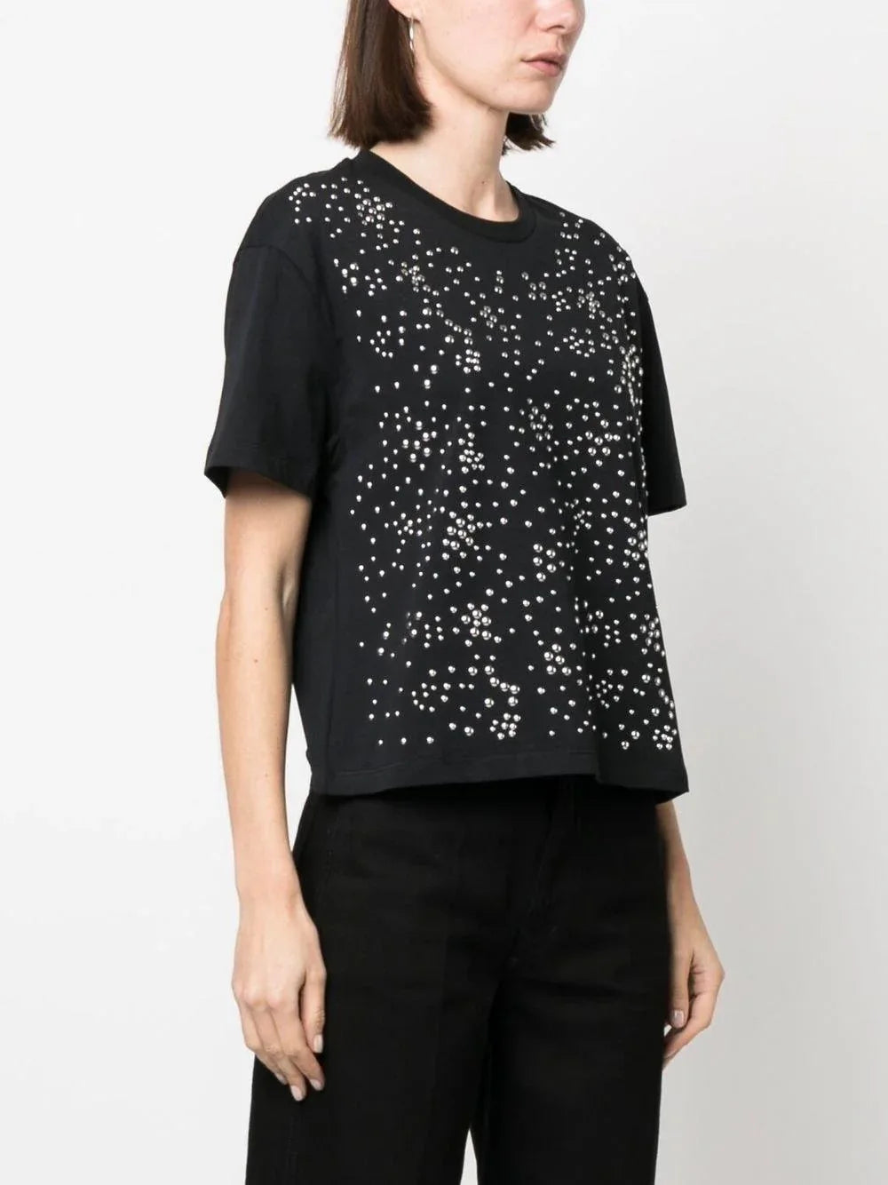 T-shirt nera con borchie tonde - Preludio Moda
