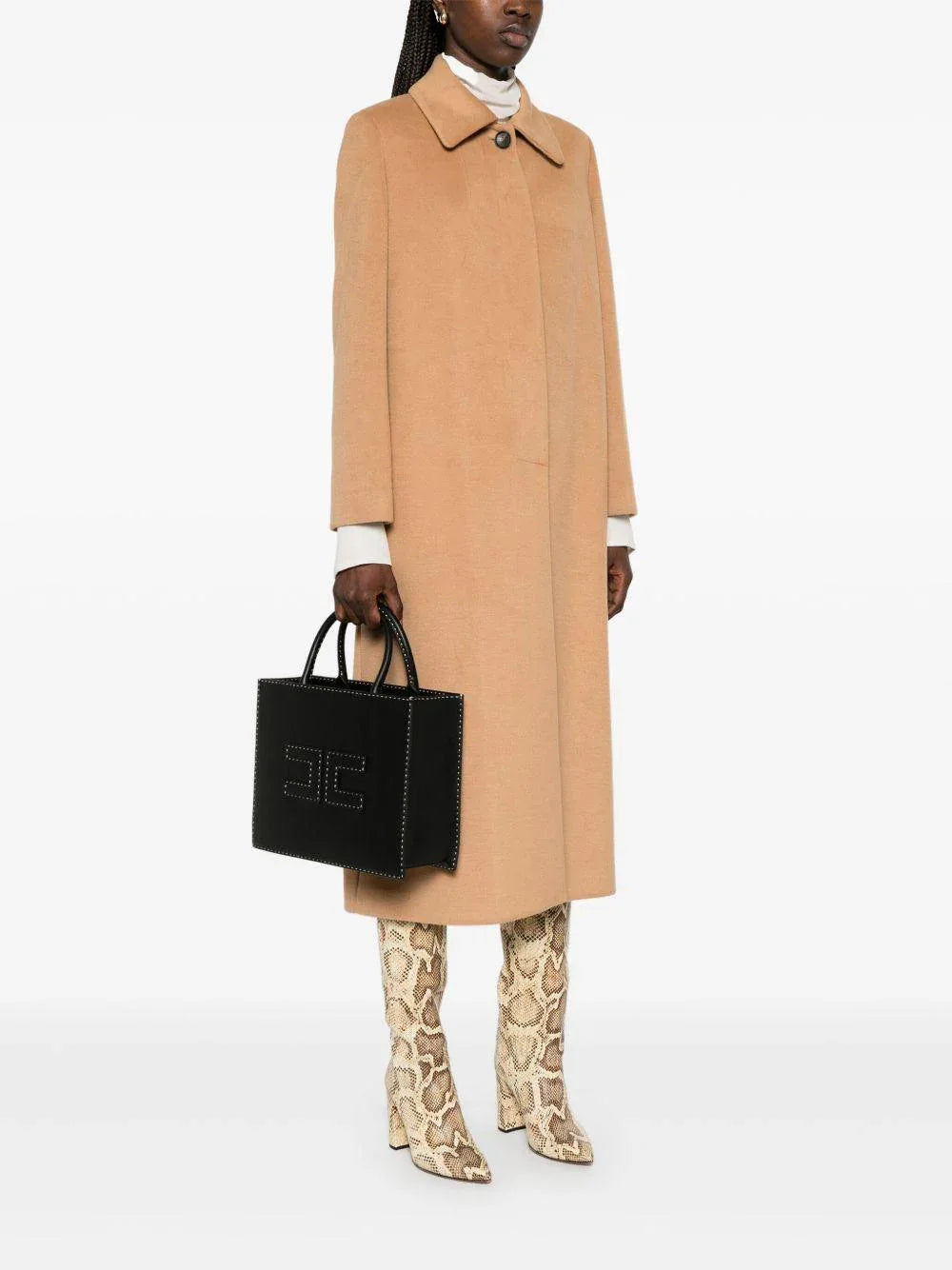 Borsa tote piccola con impunture a contrasto nero - Preludio Moda