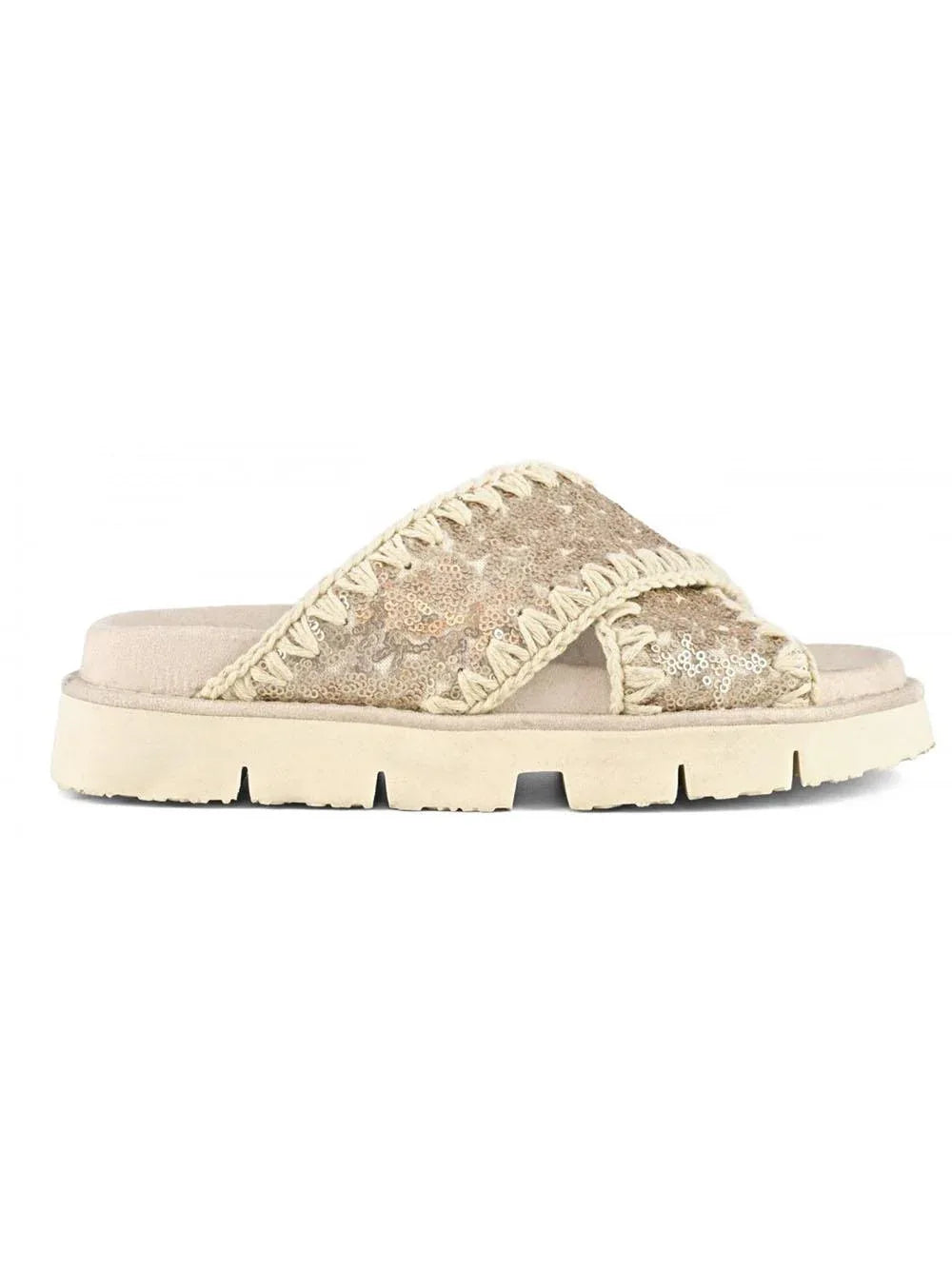 Criss-cross bio sandal microsequins rosa perlato - Preludio Moda