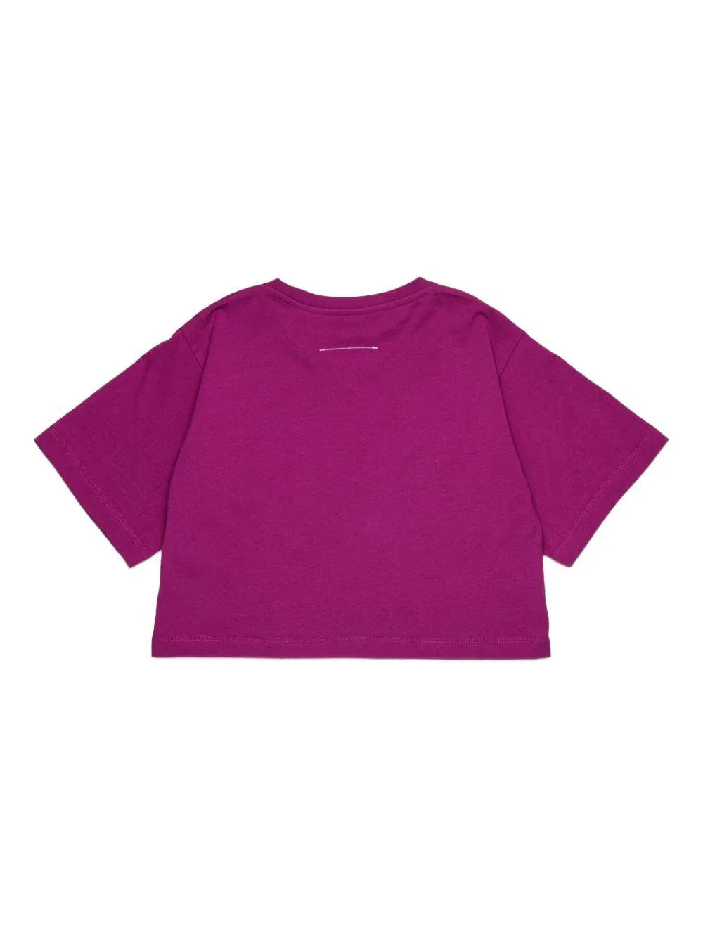 T-shirt ciclamino con logo numerico e singolo punto di cucitura - Preludio Moda