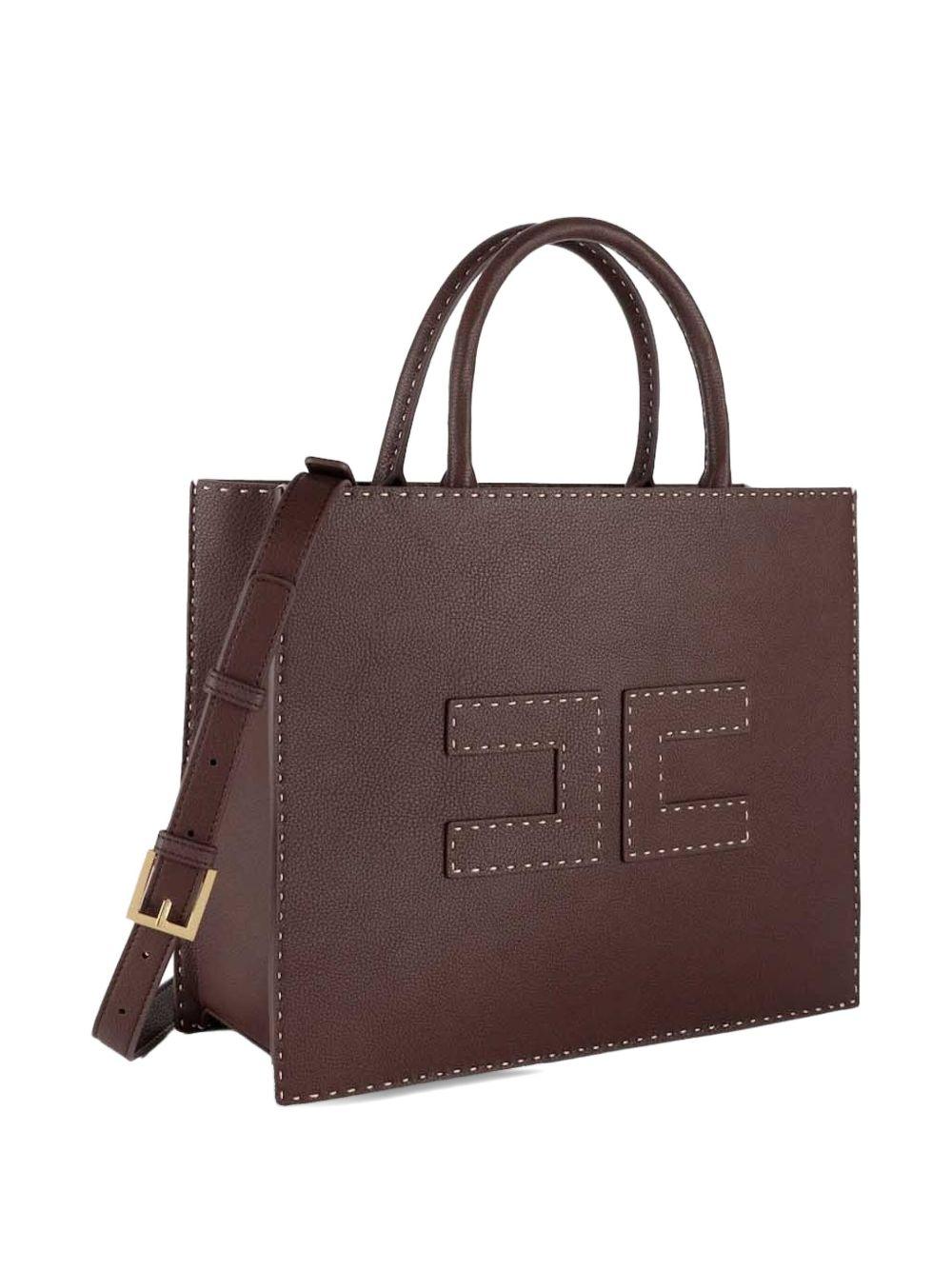 Borsa tote piccola con impunture a contrasto cacao