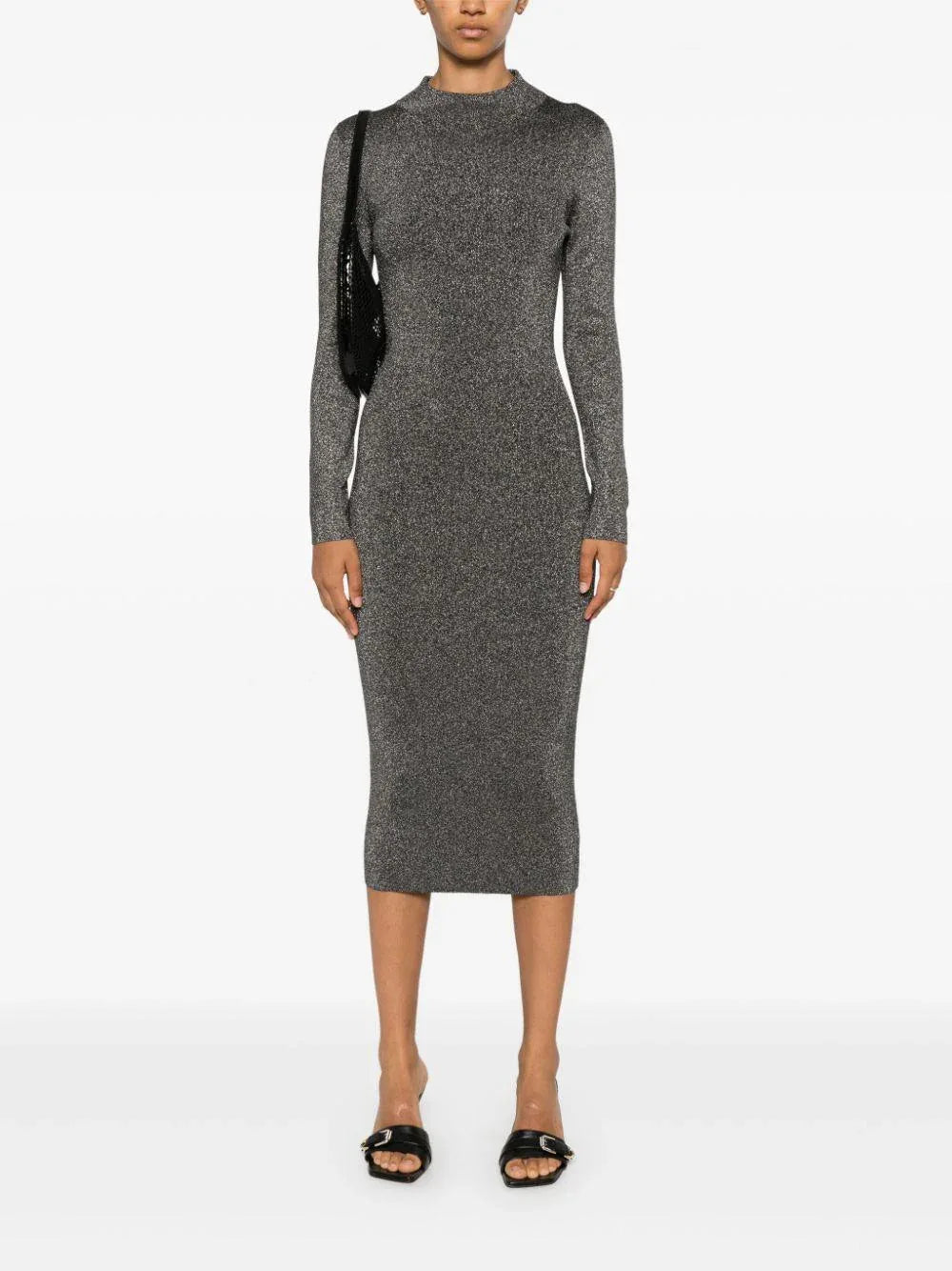 Abito midi effetto lamè argento - Preludio Moda