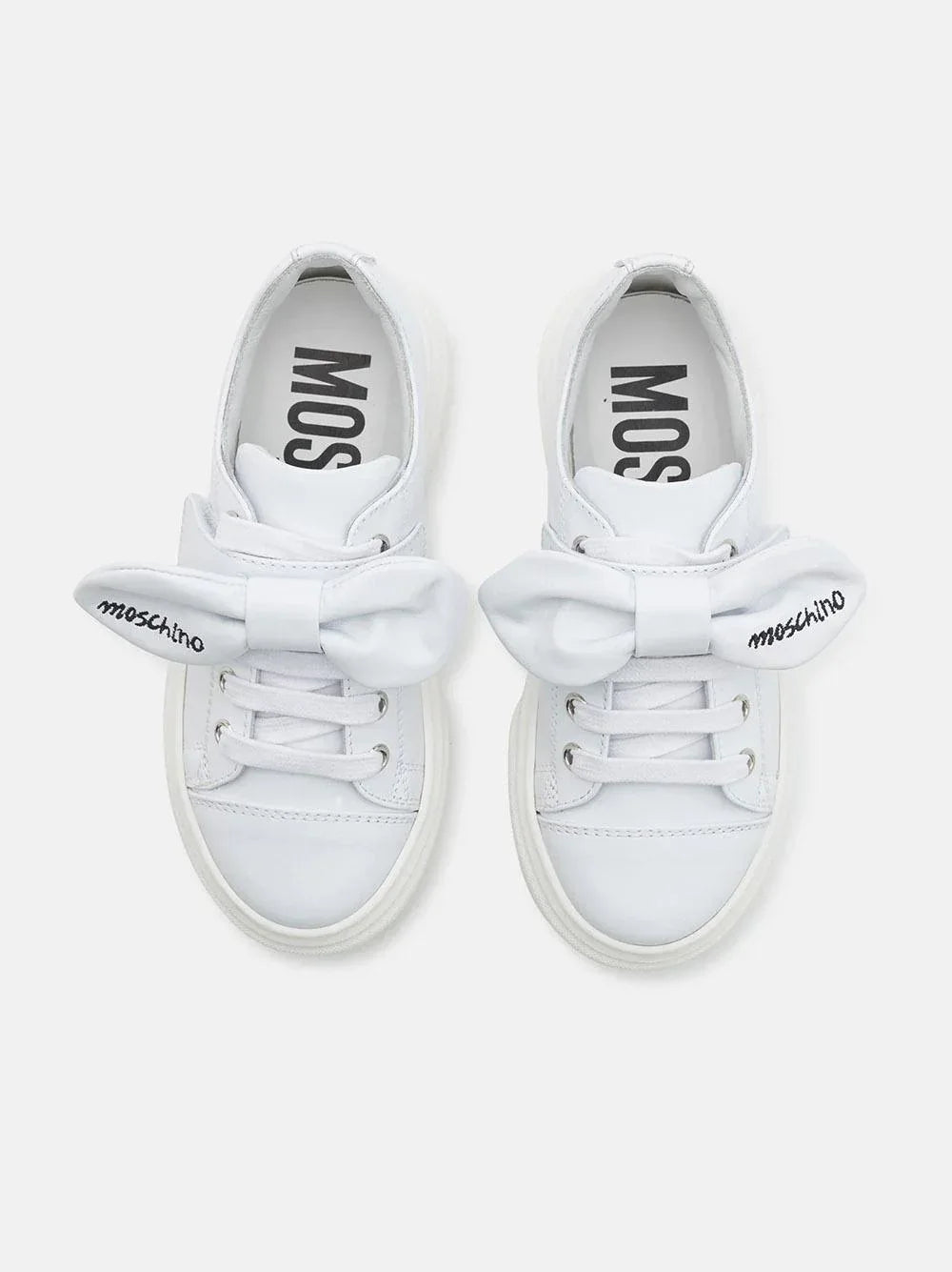 Sneakers in pelle di vitello bianca con fiocco logo - Preludio Moda