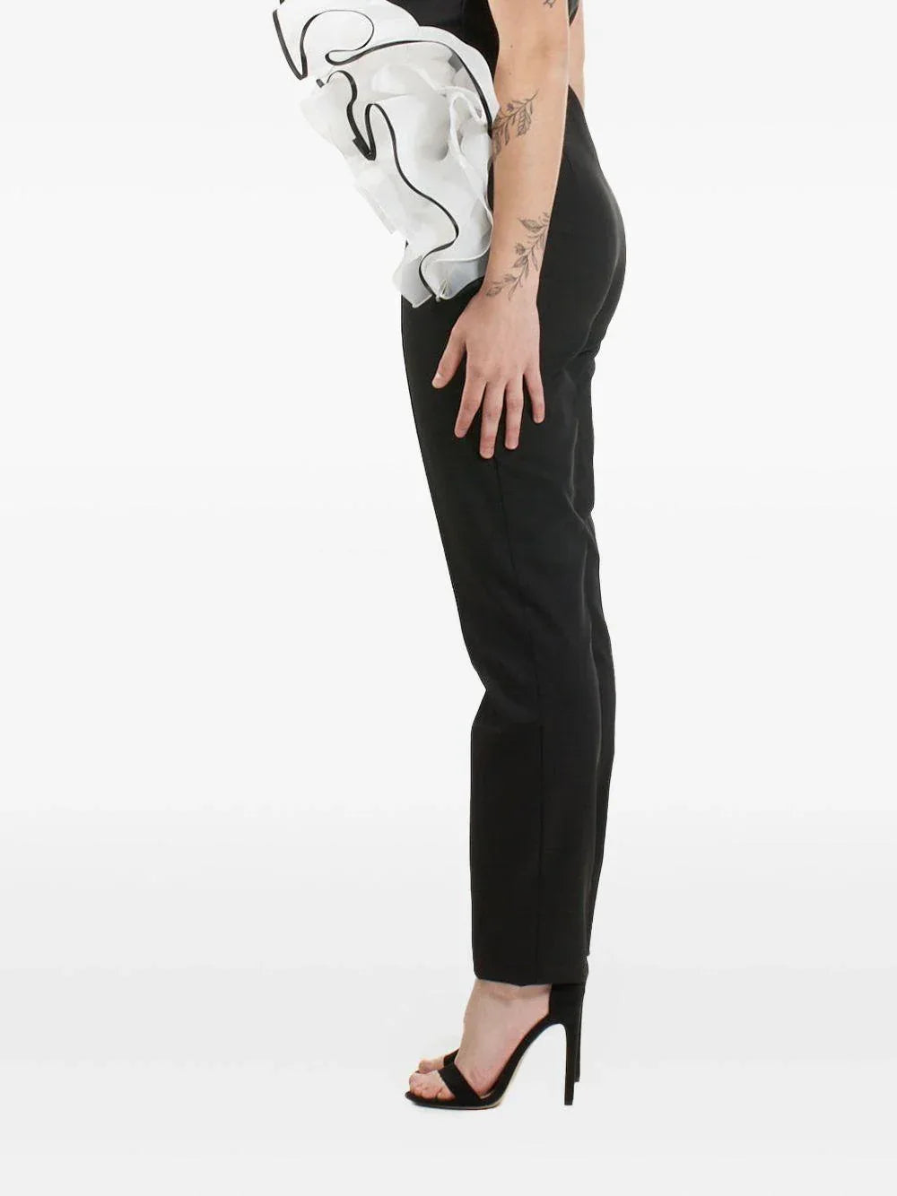 Tuta intera nera con voilant frontale asimmetrico - Preludio Moda