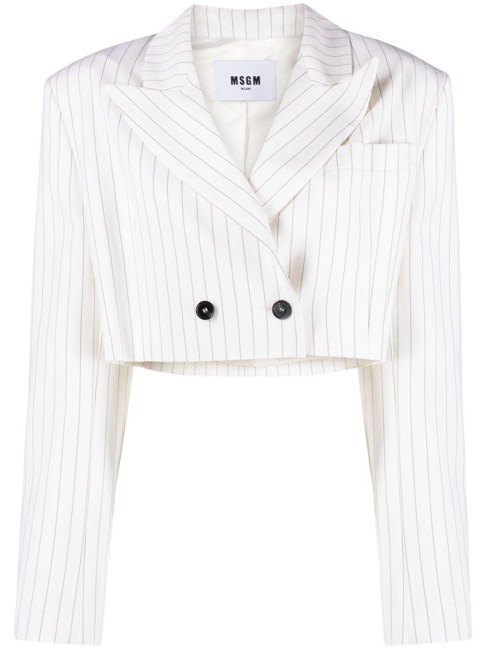 Blazer crop doppiopetto bianco gessato misto lana 3641MDG17247117 01 MSGM