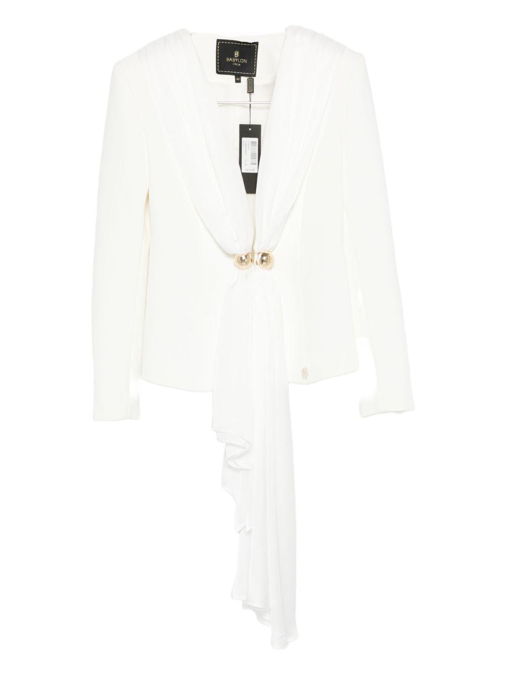 Giacca con Drappeggio e Decorazioni con Perline S00751 BIANCO BABYLON COLLECTION