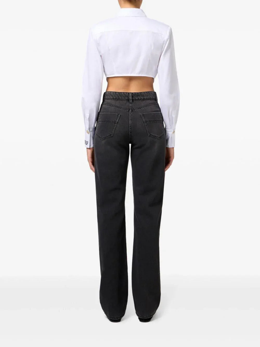 Jeans a gamba ampia nero con bottoni laterali - Preludio Moda