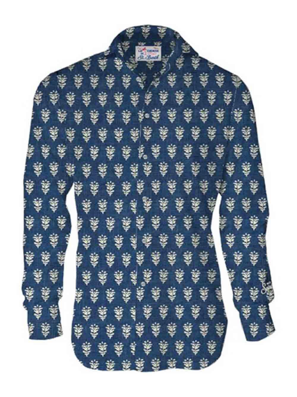 Camicia Pamplona blu con fantasia all-over - Preludio Moda