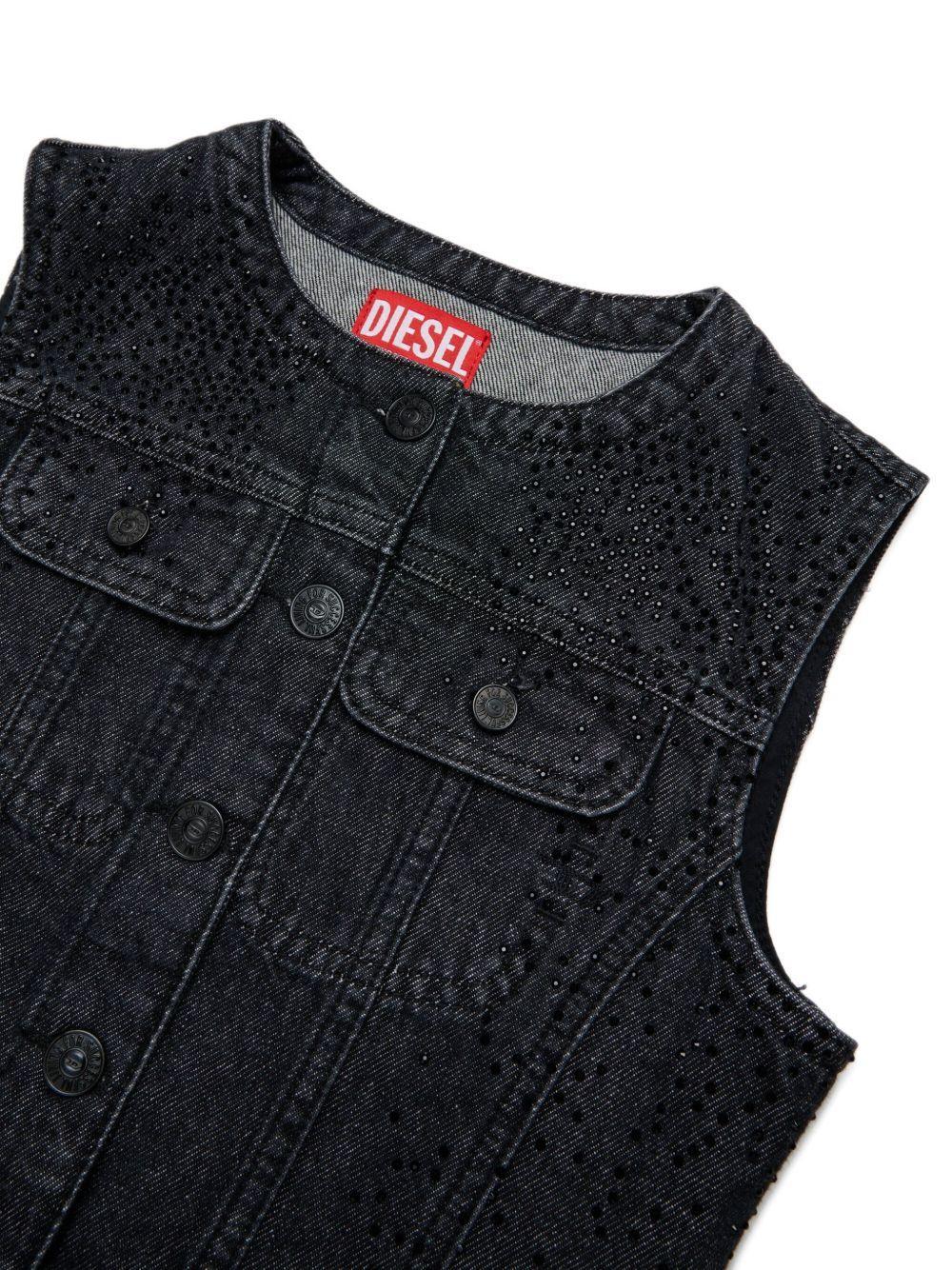 Gilet Nero in Denim con Tasche sul Petto - Preludio Moda