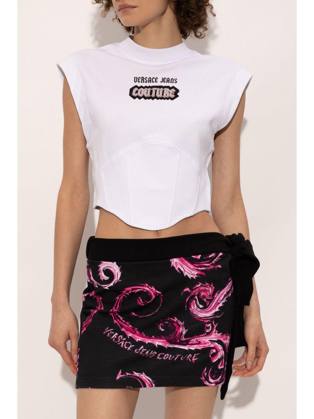 Top bianco stile corpetto logo con perline 77HAH611J0005 003 VERSACE JEANS