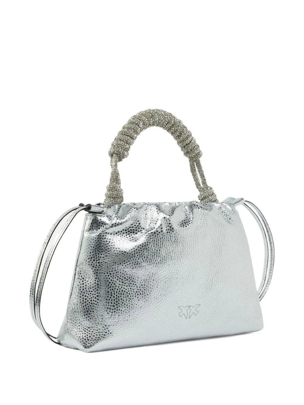 Borsa tote color argento in pelle con chiusura a coulisse - Preludio Moda