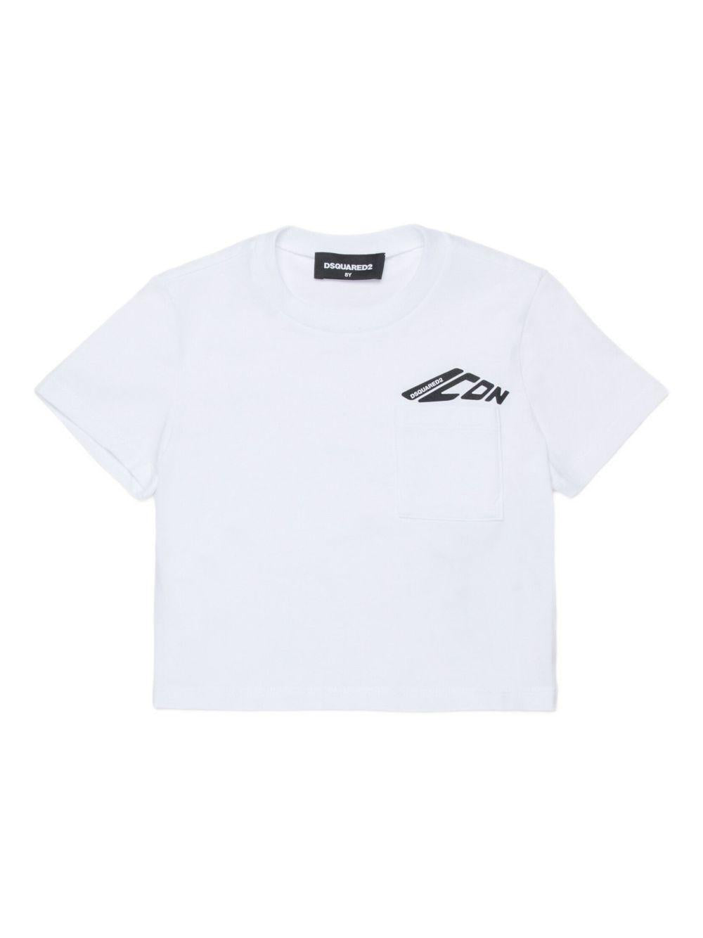 T-shirt Bianca con Stampa e Taschino DQ3137D00XM DQ100 DSQUARED KIDS