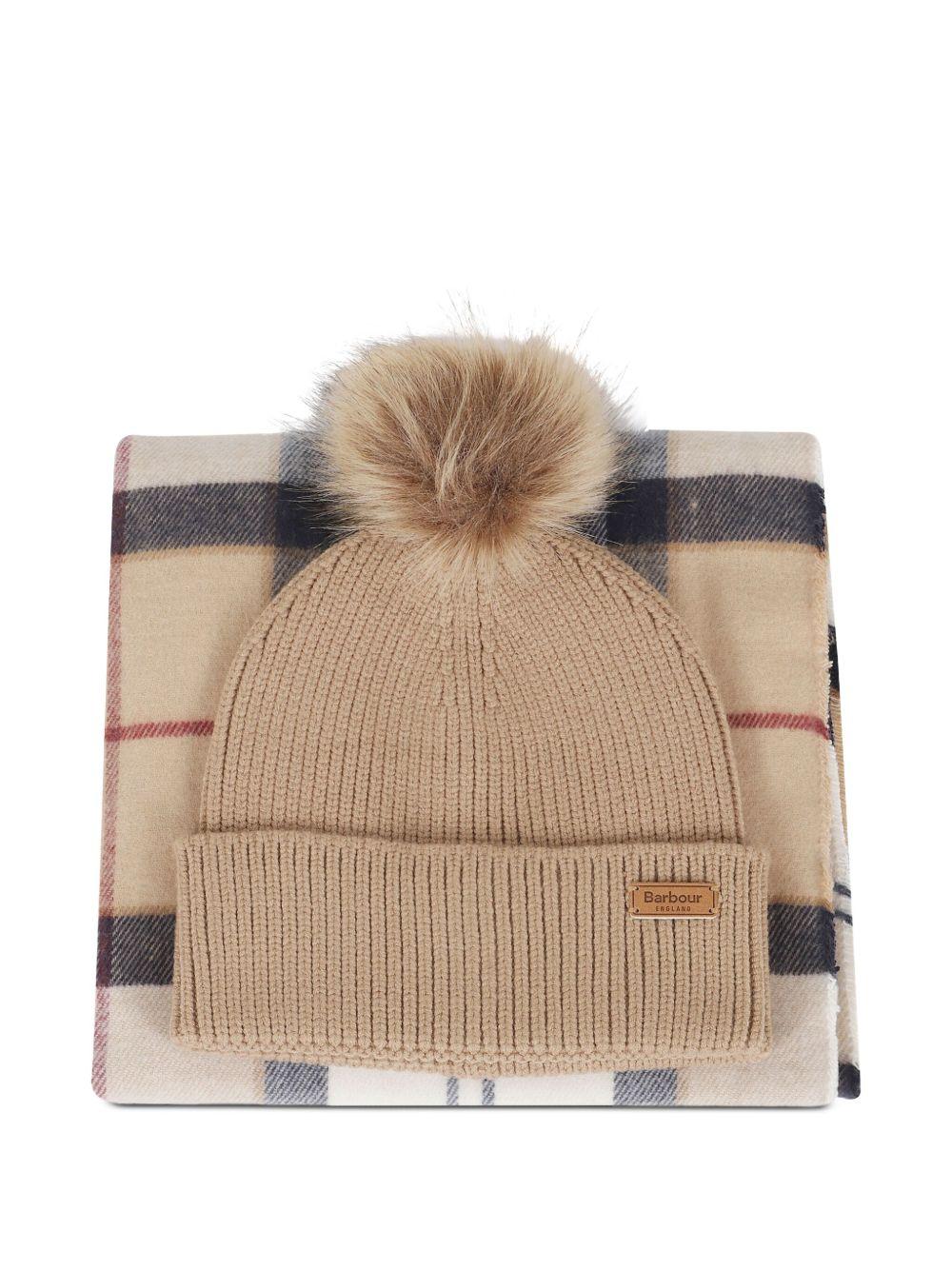 Set Sciarpa e Berretto con Pompon in Maglia Tartan LGS0054 BE31 BARBOUR