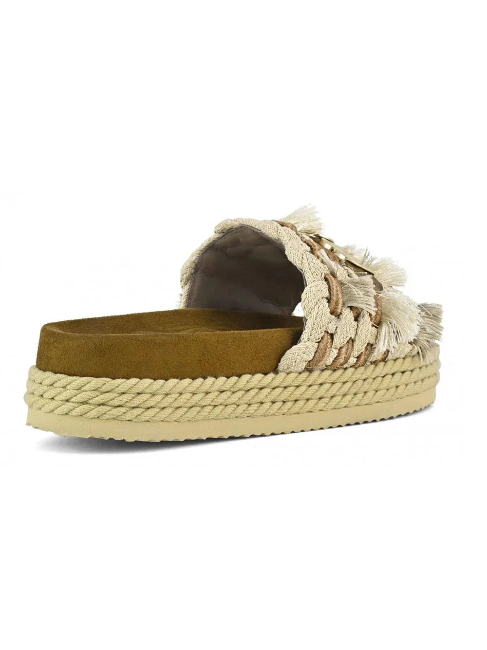Monoband rope sandal fringes beige - Preludio Moda