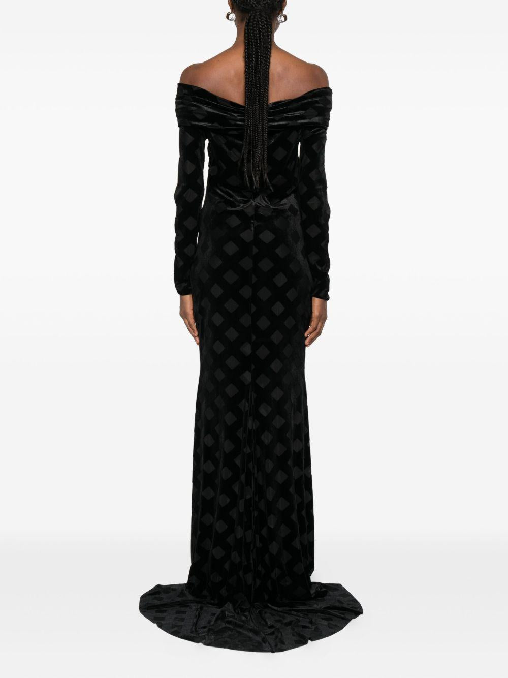 Abito nero Bardot con motivo di diamanti AT101 NERO ALESSANDRO LEGORA