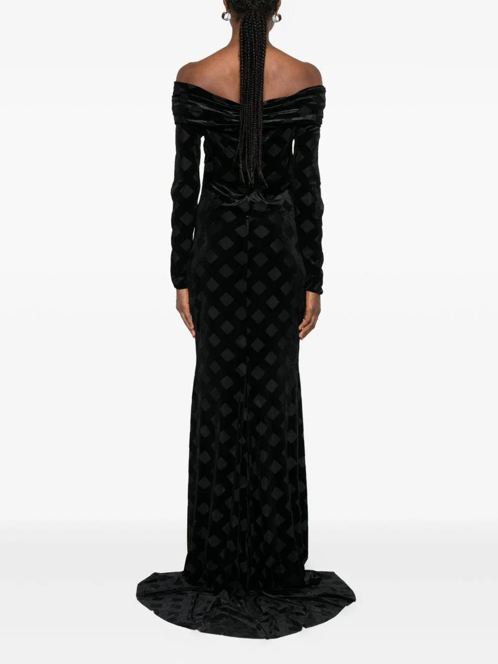 Abito nero Bardot con motivo di diamanti - Preludio Moda