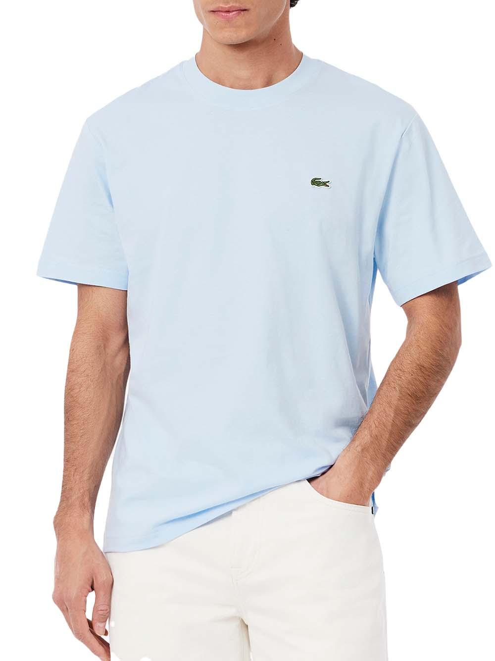 T-shirt celeste chiaro mini logo ricamo TH7318 T01 LACOSTE