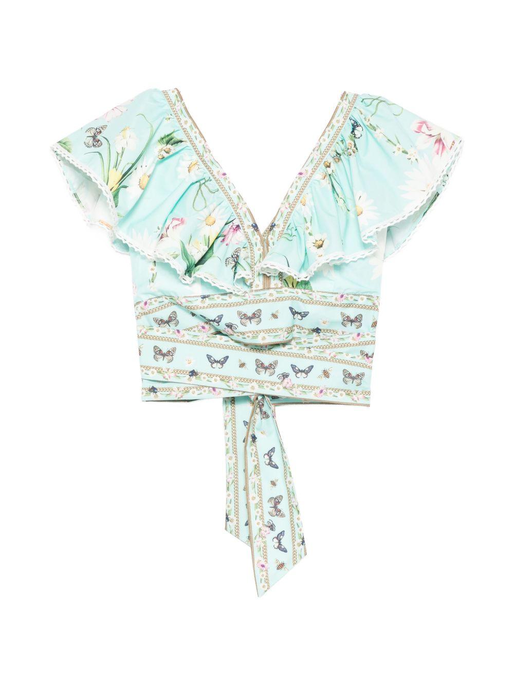 Blusa con scollo a V e rouches P26A707 1000 PAPERLACE