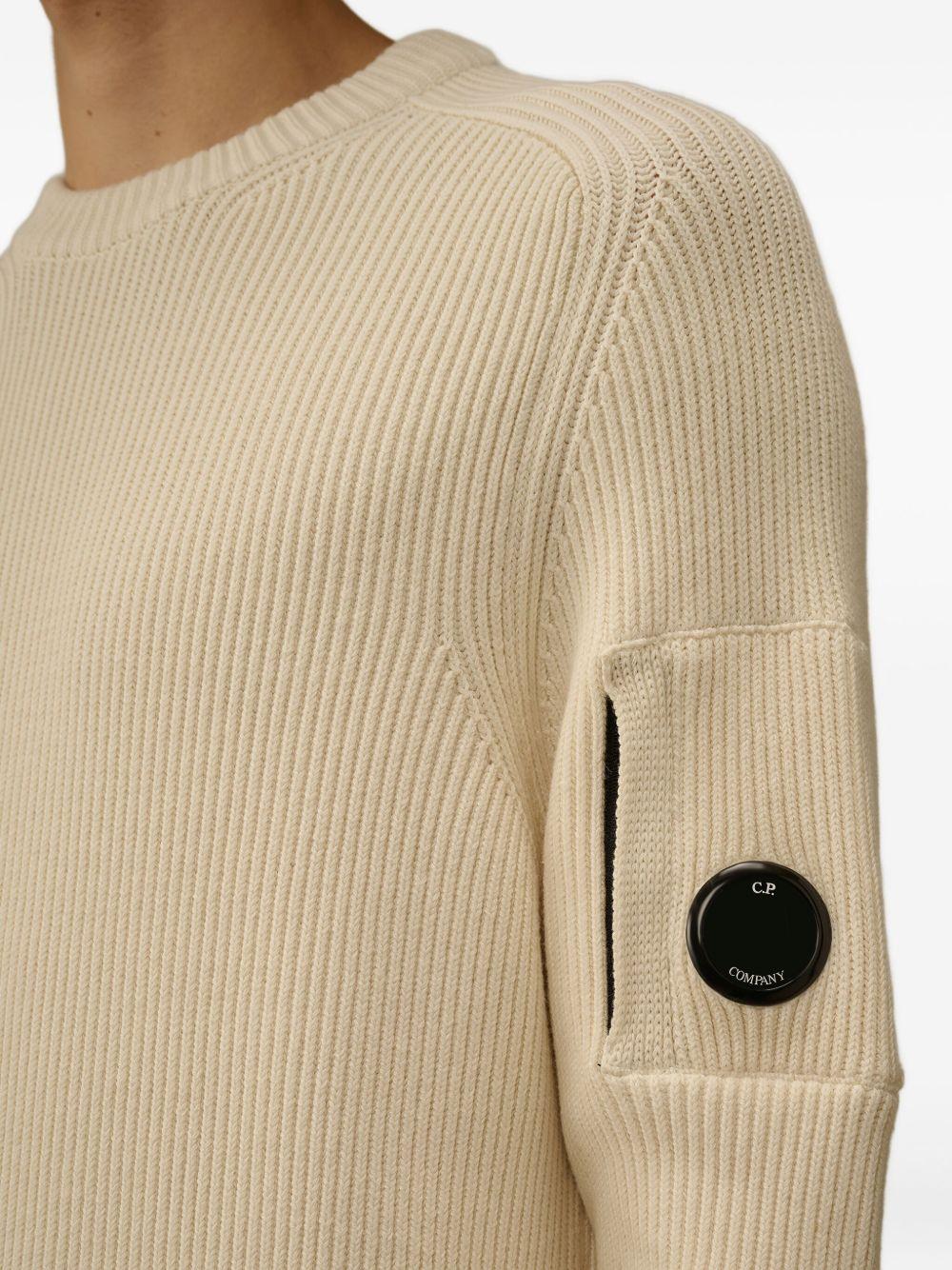 Maglione Bianco a Coste Girocollo 19CMKN015A006608A 103 CP COMPANY