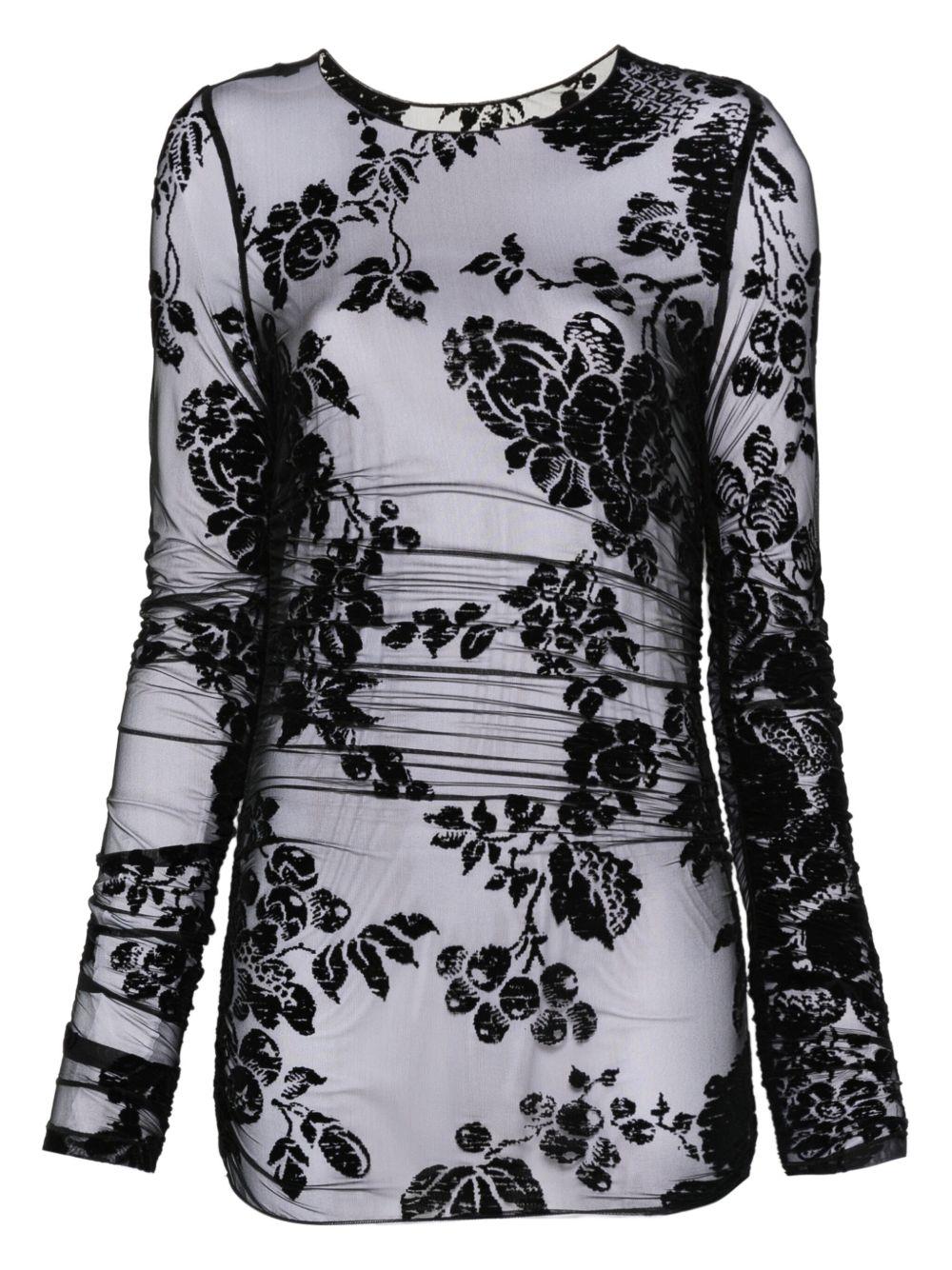 Top nero con stampa floreale e maniche lunghe 105601A2QD ZD0 PINKO