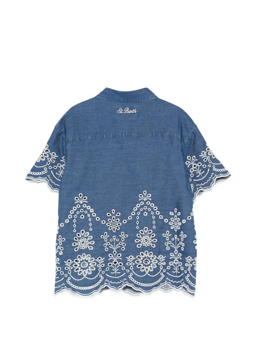 Camicia in denim con ricami floreali CEM0002 00473L MC2 SAINT BARTH KIDS