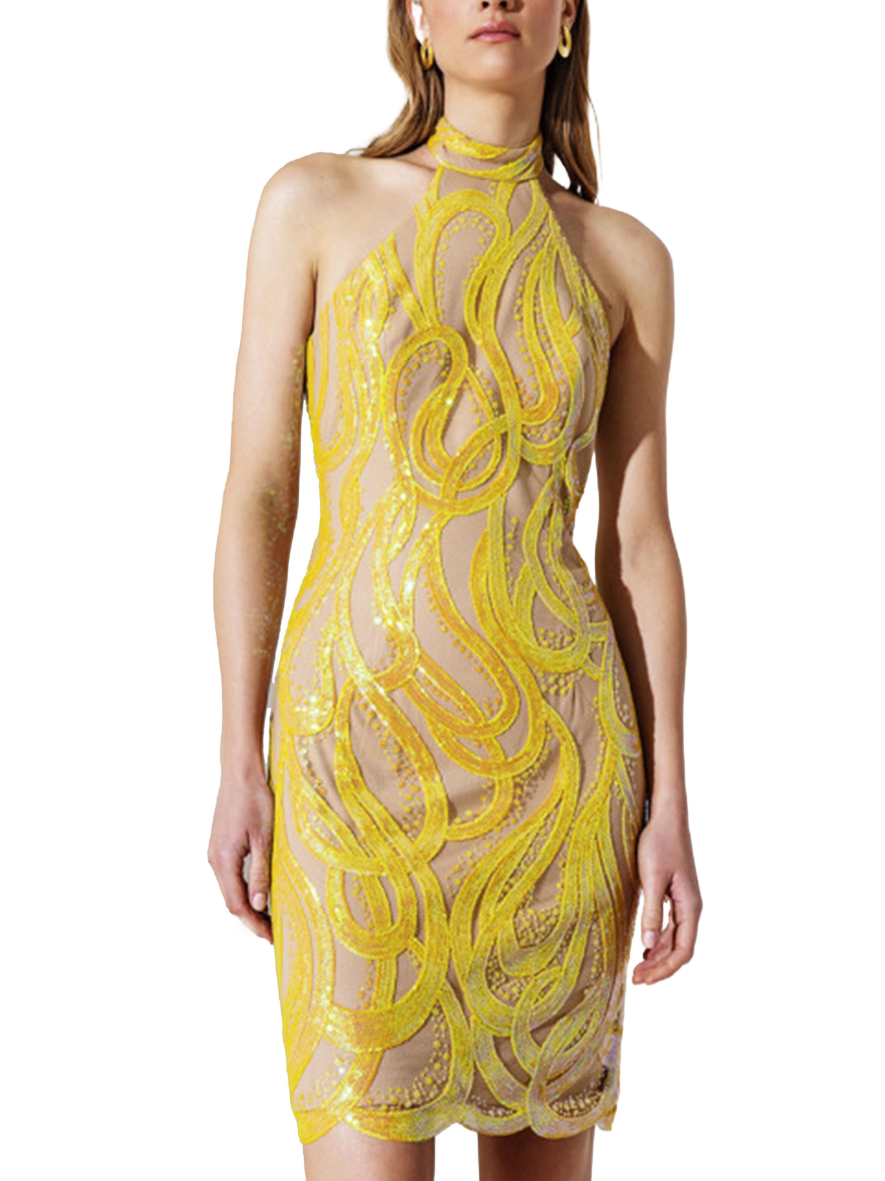 Abito semitrasparente con gonnellone giallo A4246 YELLOW ALLURE