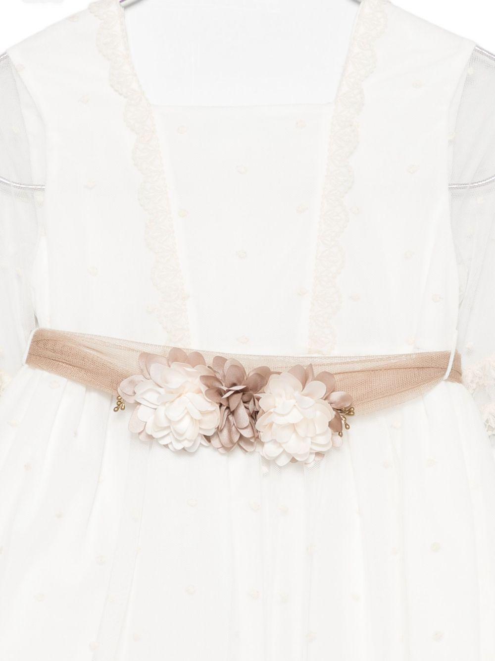 Abitino Cerimonia Bambina in Tulle Avorio con Cintura e Fiori Elegante e Raffinato 004151388 6062T1 PAZ RODRIGUEZ KIDS