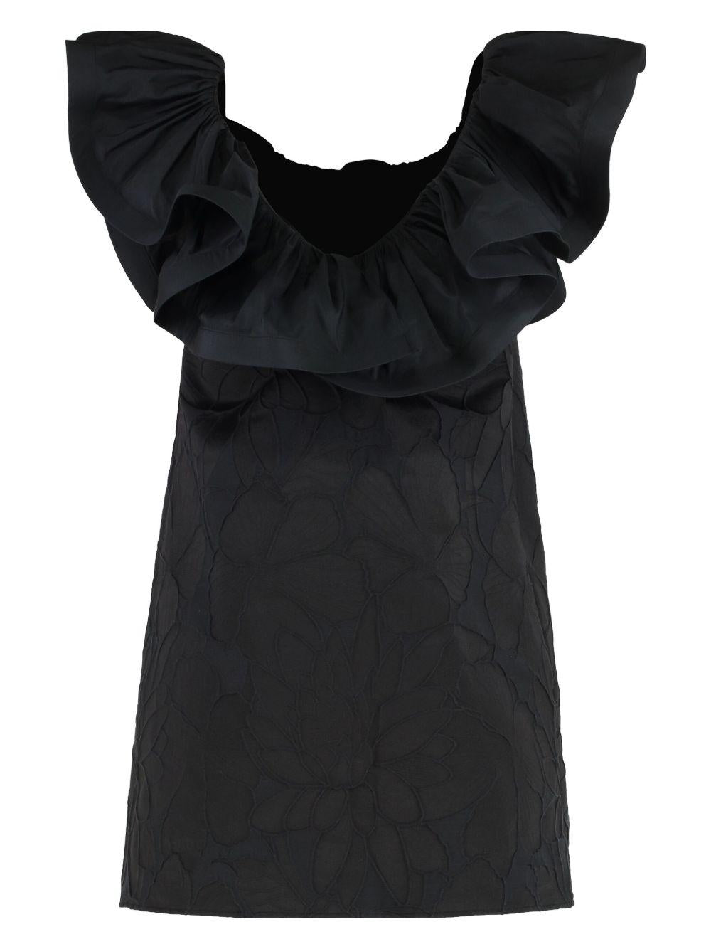 Abito in jacquard floreale con ruche