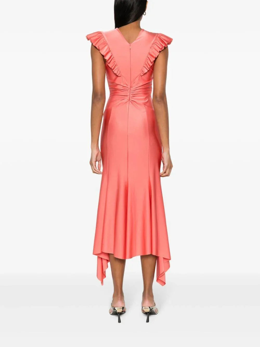 Abito corallo accollato con ruches - Preludio Moda