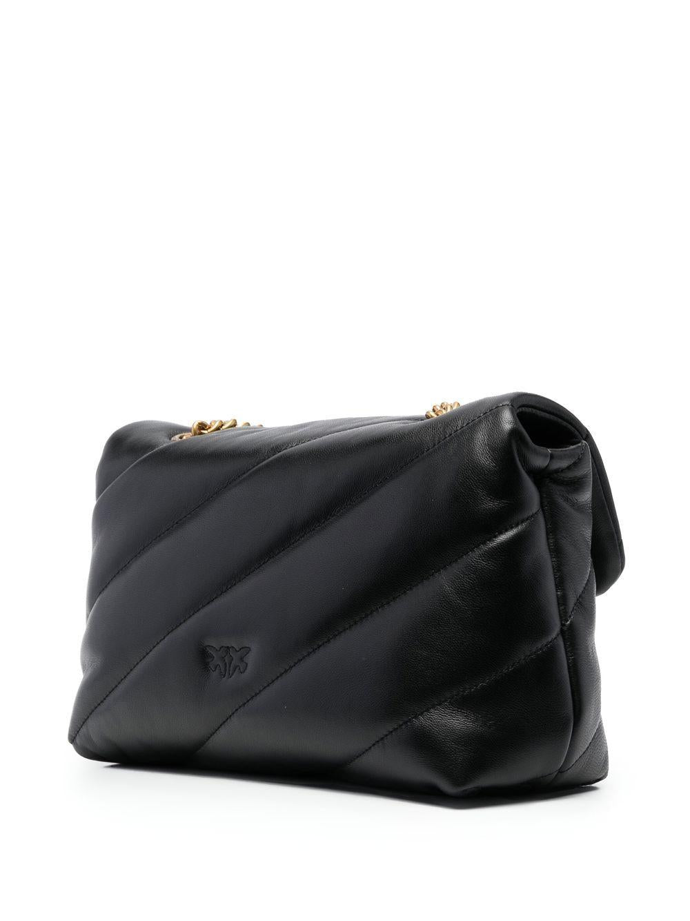Borsa a Tracolla in Pelle Nera con Pattina Frontale 100038A0F2 Z99Q PINKO
