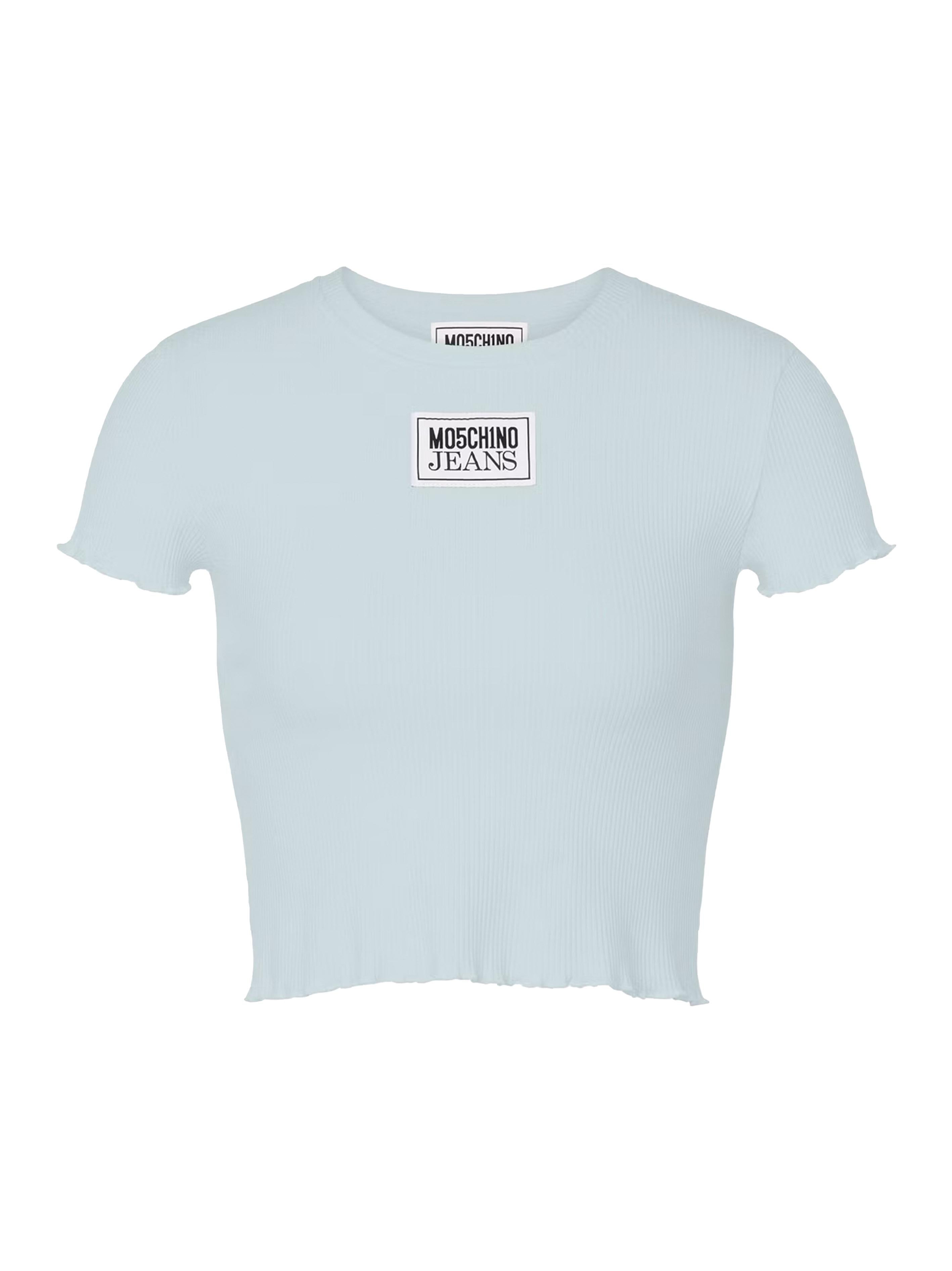 T-shirt crop a costine etichetta logo A12043759 0332 MOSCHINO JEANS