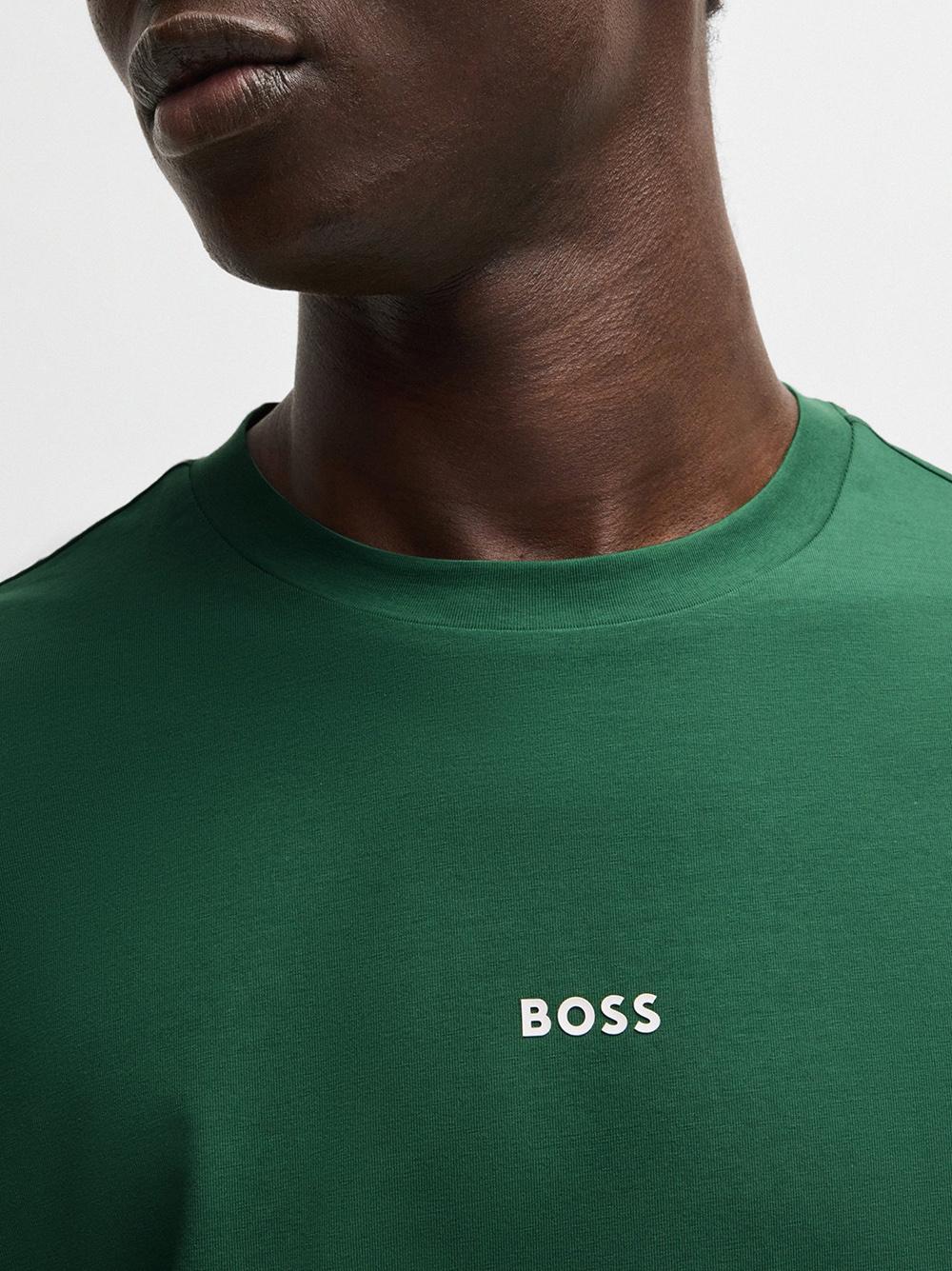 T-shirt verde mini logo petto 50473278 343 BOSS