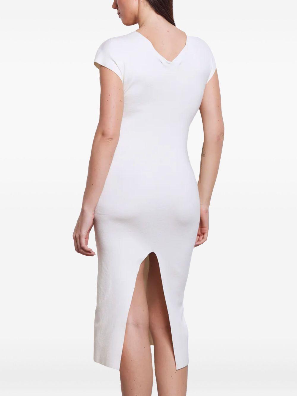 Abito midi panna scollo con coulisse VSKD05080 PANNA AKEP