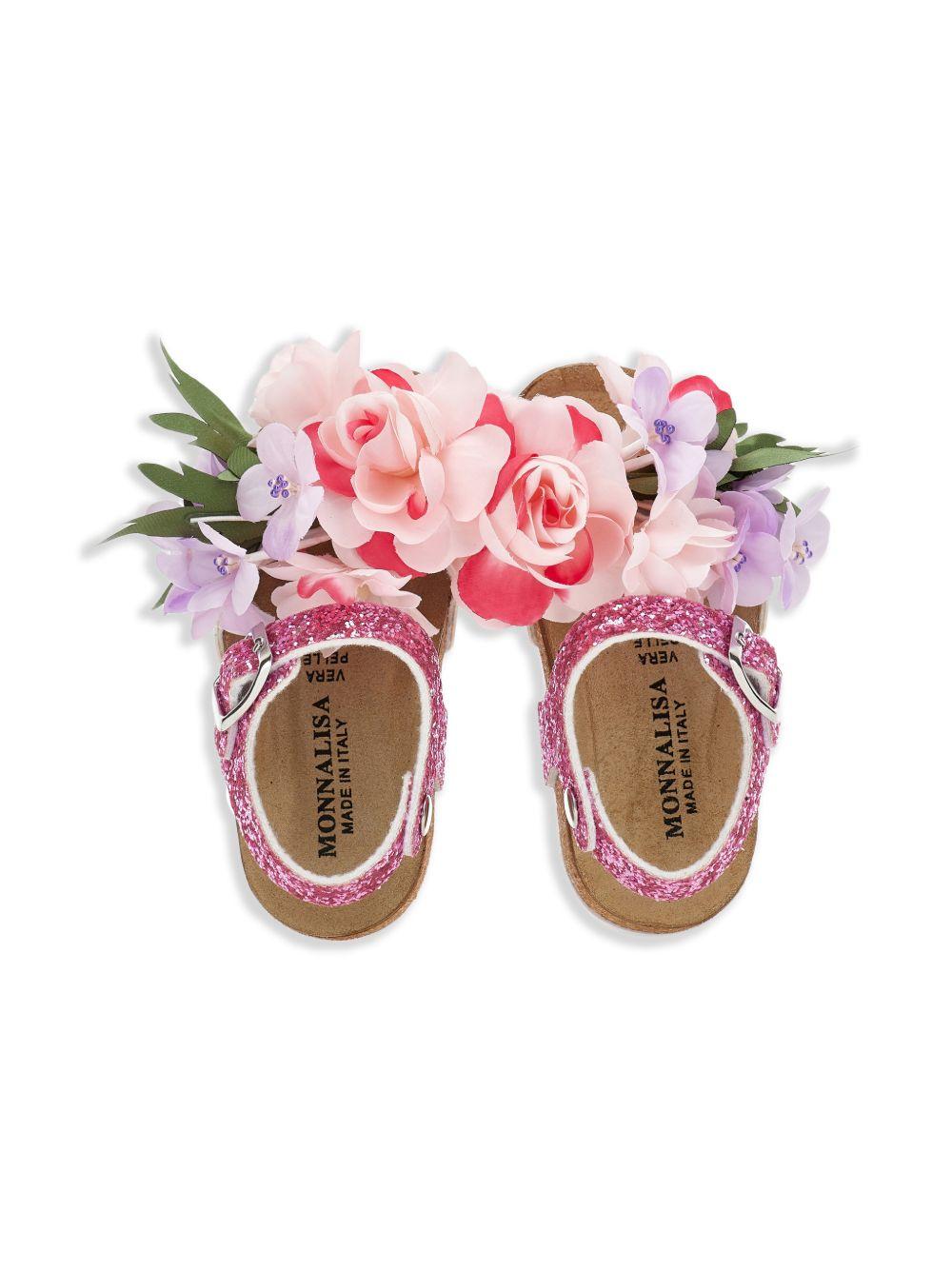 Sandali con fiori applicati e glitter 8CG0107708 0090 MONNALISA KIDS