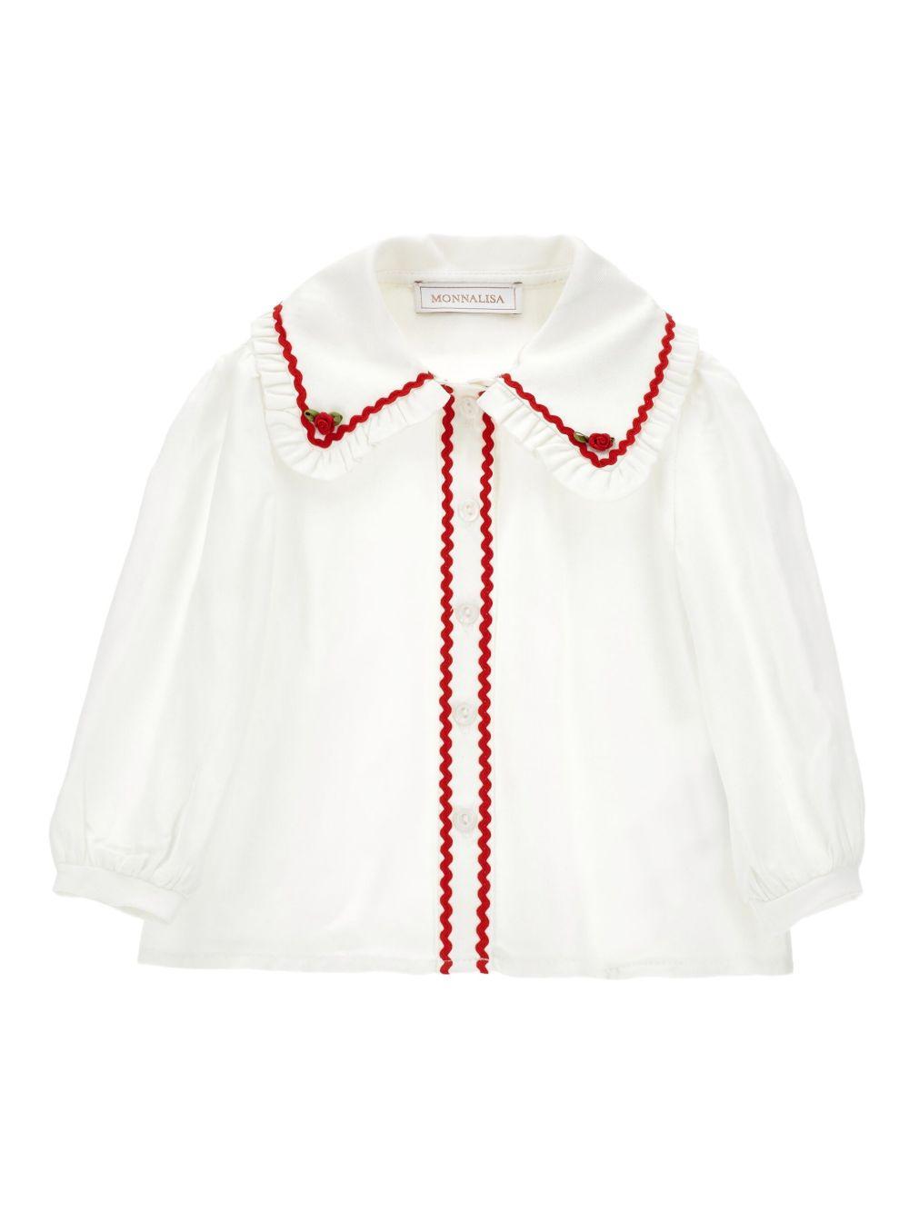 Camicia bianca a maniche lunghe con ricamo floreale 31F3016103 0143 MONNALISA KIDS