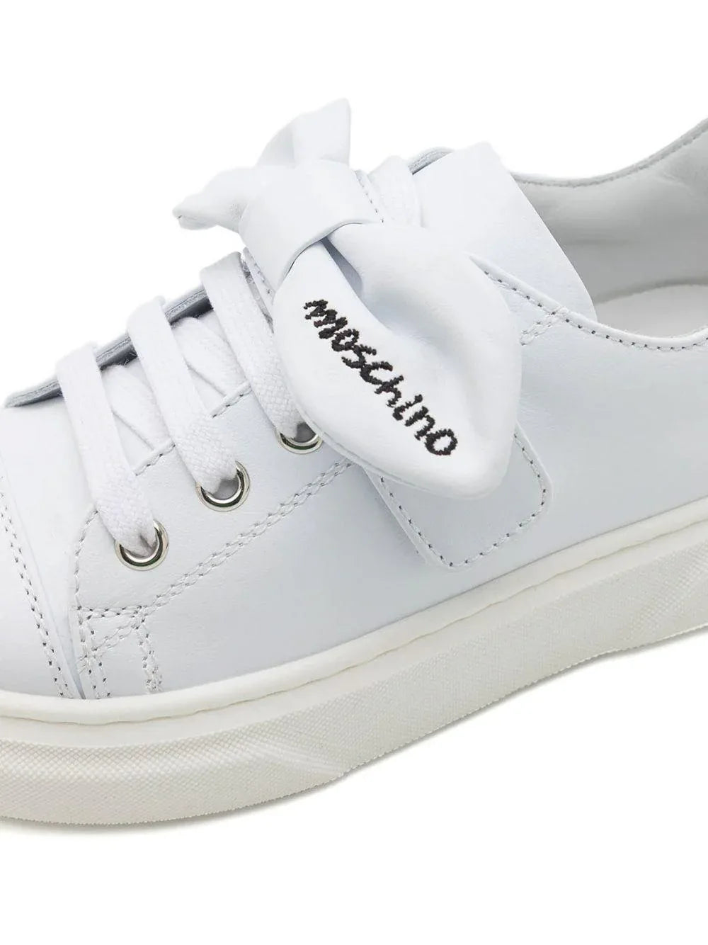 Sneakers in pelle di vitello bianca con fiocco logo - Preludio Moda