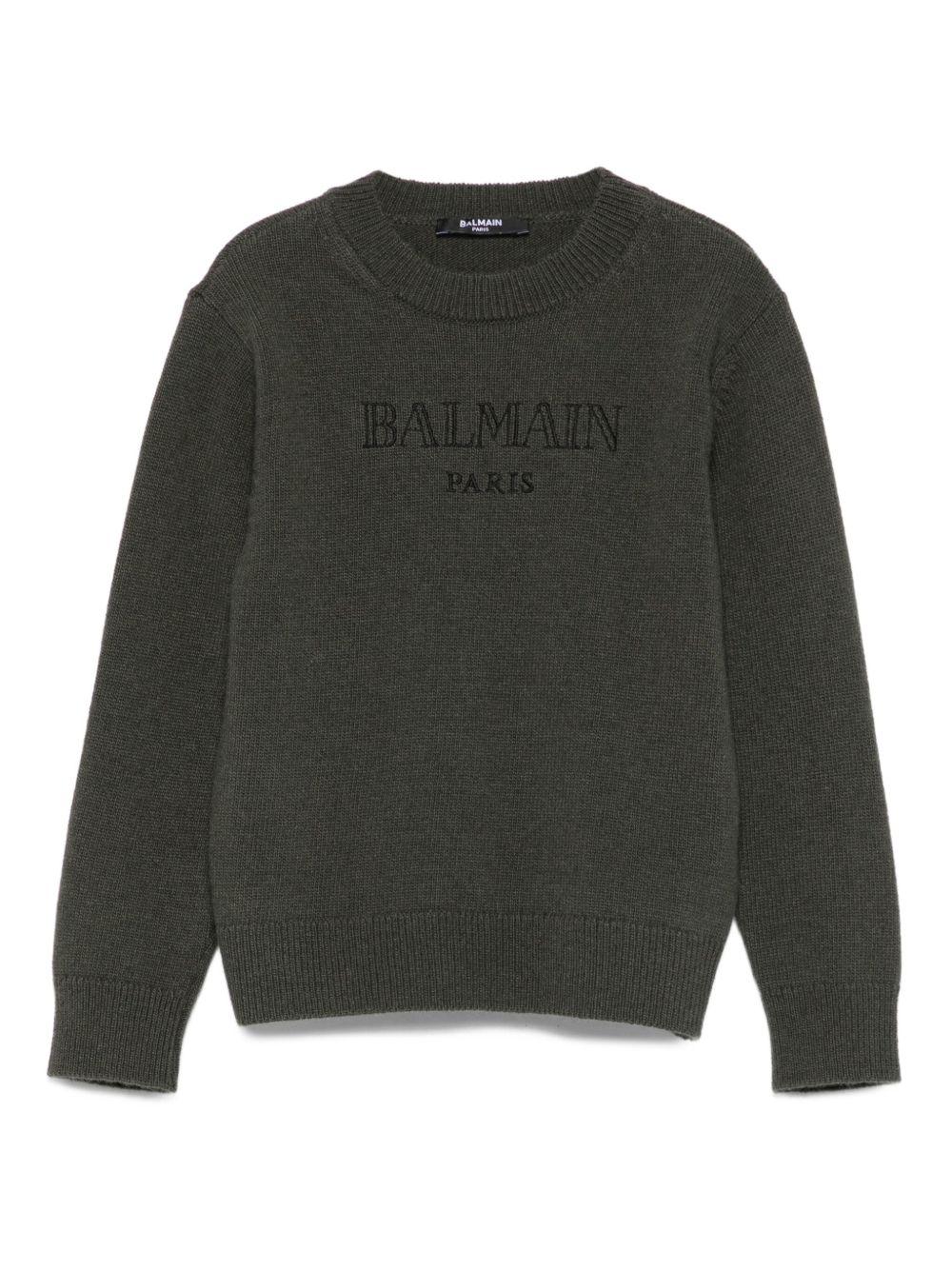 Maglione Verde Scuro Con logo Ricamato BX9P60Z3294 762NE BALMAIN KIDS