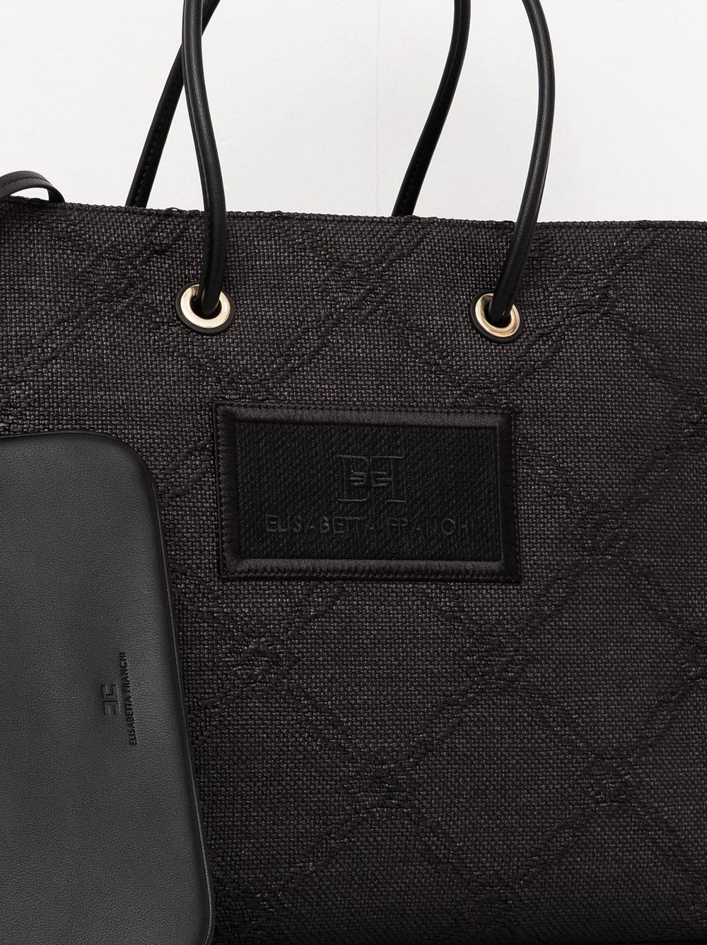 Borsa Tote grande in rafia jacquard nera