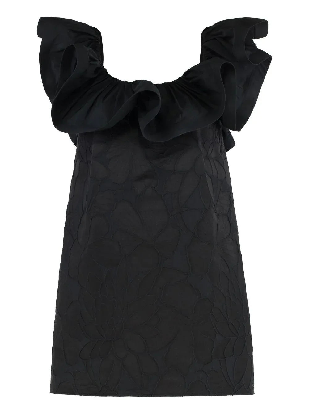 Abito in jacquard floreale con ruche - Preludio Moda