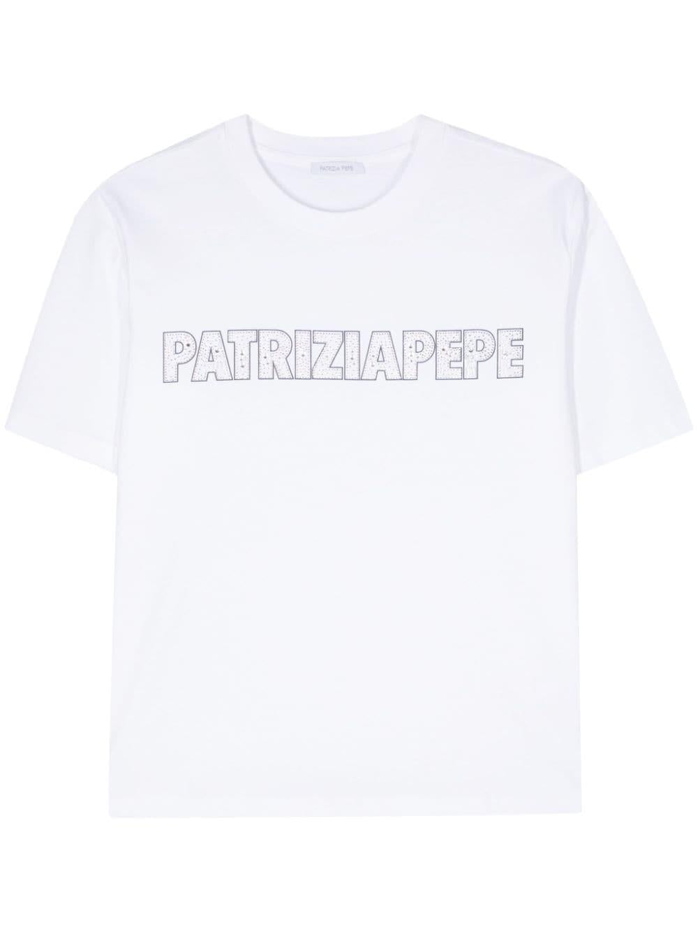 T-shirt bianca logo strass <BR/> 2M4389J089 W103 PATRIZIA PEPE