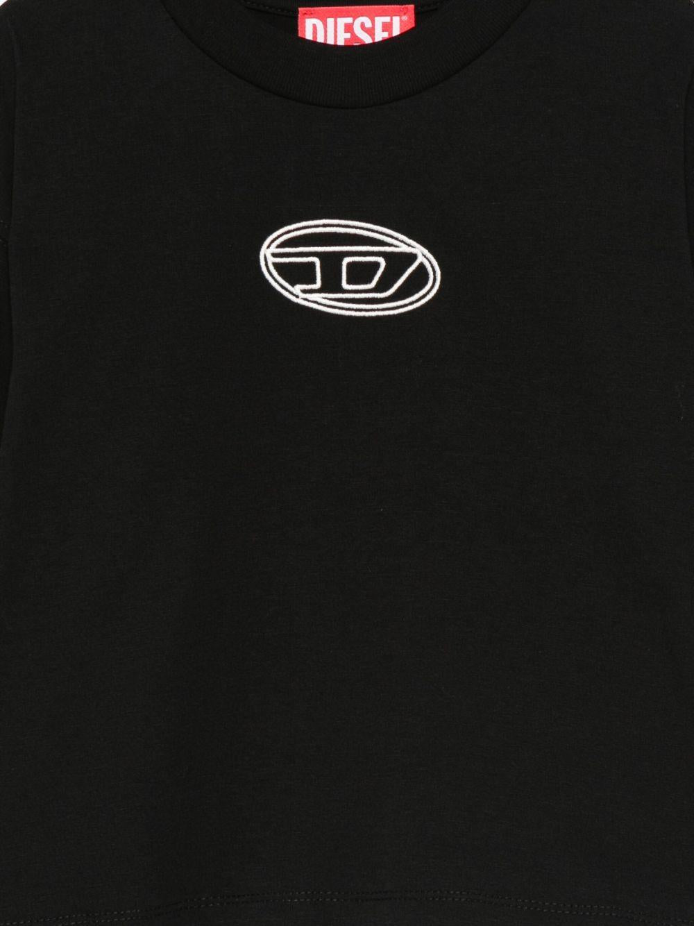 T-shirt Nera con Ricamo Logo Oval D J0242800YI9 K900 DIESEL KIDS