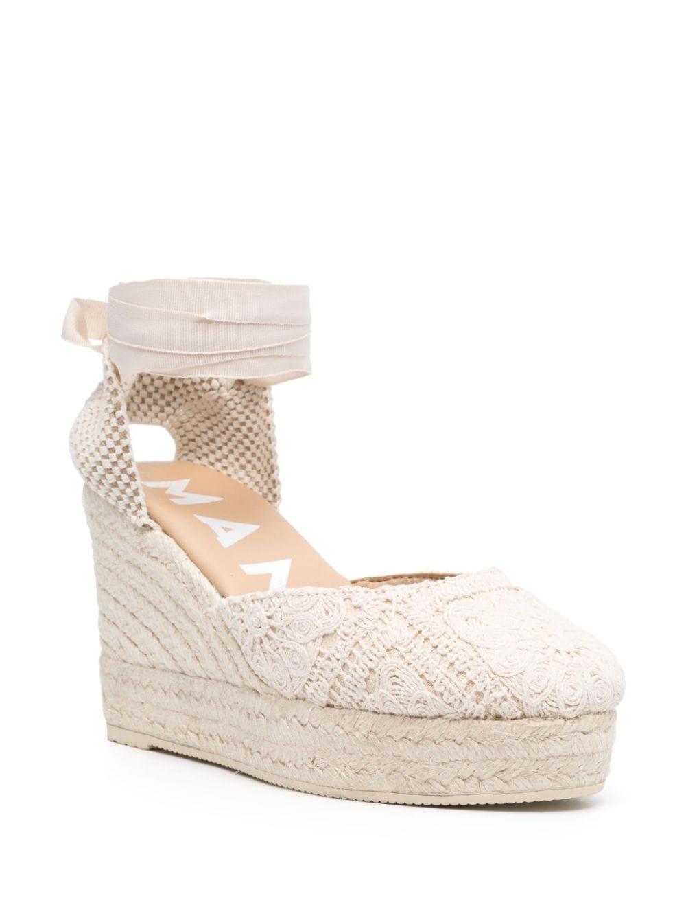 Espadrillas all'uncinetto Yucatán zeppa valenciana bianche G03WV NATURAL MANEBI