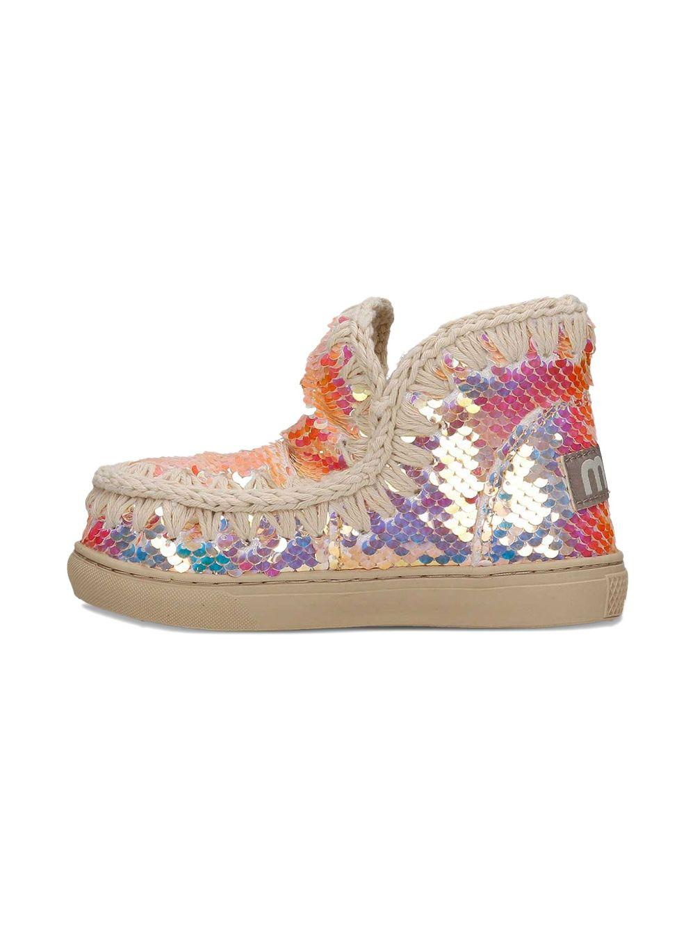 Stivaletto eskimo con paillettes arancio/multicolor