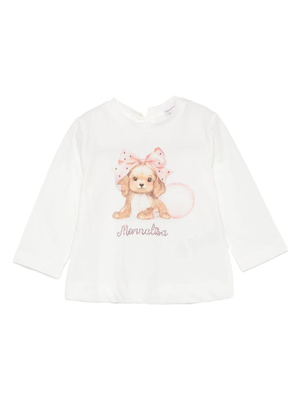 Top panna con fiocco e stampa grafica 39F6056005 0001 MONNALISA KIDS