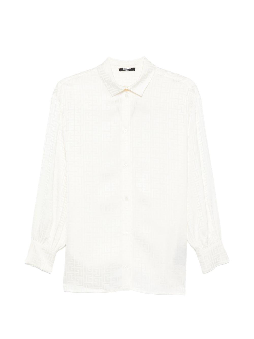 Camicia in viscosa avorio con monogramma jacquard BY5A30S0192 102 BALMAIN KIDS
