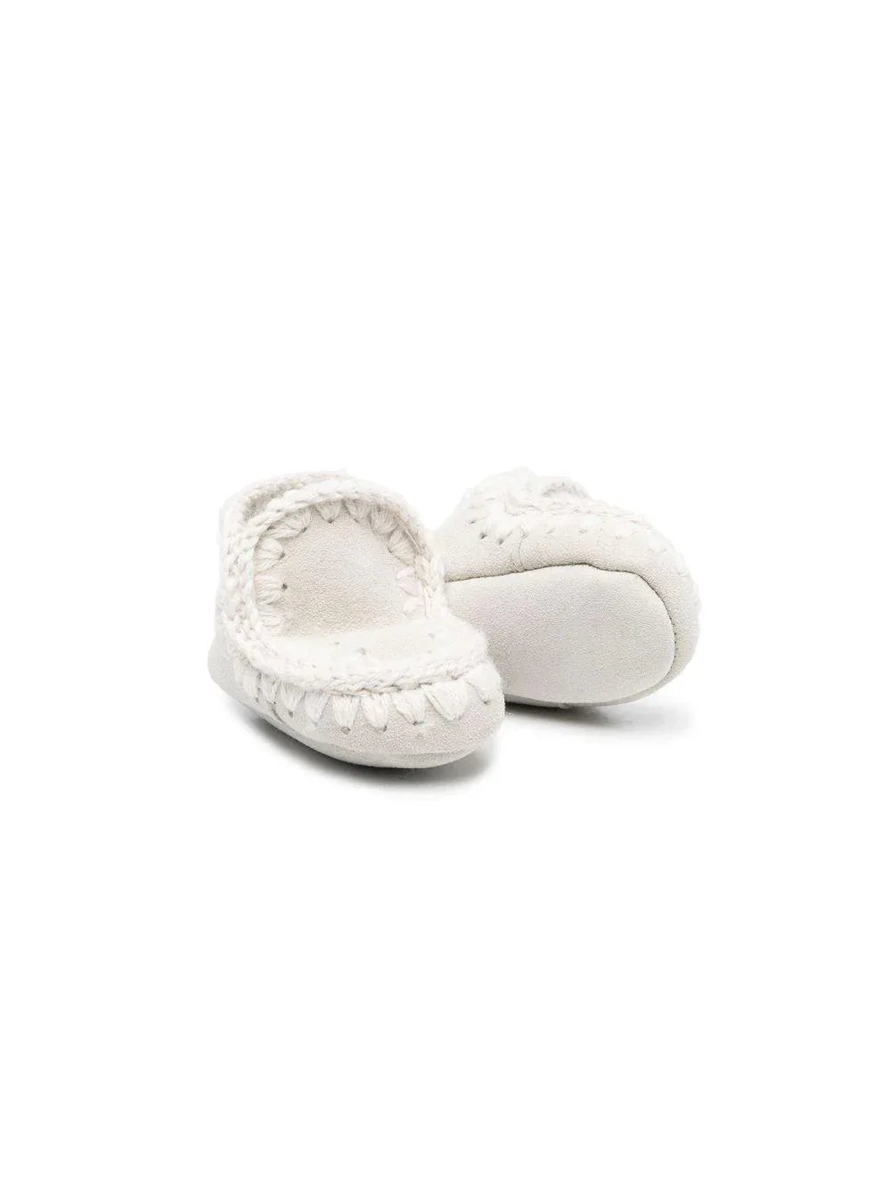 Babbucce Neonato Bianche con Cuciture a Uncinetto Scarpine Morbide Primi Mesi - Preludio Moda